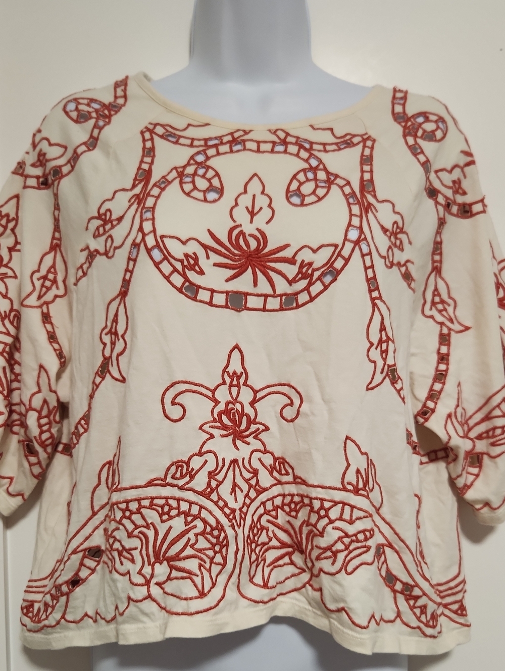 Topshop Cream Tunic with Red Embroidery